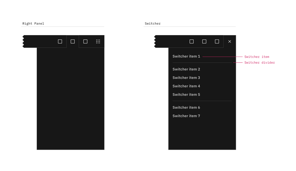 Header panel and switcher.